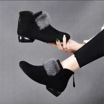 Pantofi pentru Femei 2023 Iarna Pluș Cald pentru Femei Cizme cu Toc mic Non-alunecare de Birou Doamnelor Pantofi de Moda cu Fermoar Cizme Scurte