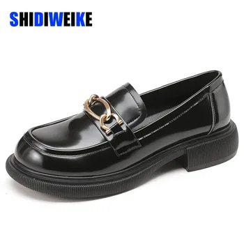 SDWK Piele mocasini tălpi groase de Toamna pentru femei pantofi de piele de brevet Rotund Deget de la picior single-pantofi Slip-On Britanic mici Pantofi de piele