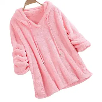 2023 Moda Toamna Femei Hoodies Sweatershirt Culoare Solidă De Pluș Pufos Iarna Hanorac Pulover De Lână Haina Topuri