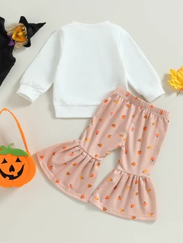 Copilul Fete de Halloween Dovleac Print cu Maneci Lungi Tricou și Pantaloni Evazate Seturi cu Drăguț Scrisoare de Imprimare