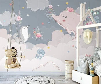 beibehang Personaliza papel de parede noi Nordic mână-pictat romantic nori roz animale, desene animate, copii, fundal, tapet