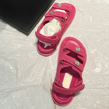 Cârlig Buclă Strappy Femei Pantofi Roz Deget de la picior Deschis încăltăminte într-Femme INS Vânzare Fierbinte Plat Moale Pompe de Moda de Vara Zapatillas Mujer