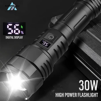D2 Mare Putere 30W LED Lanterna USB Reîncărcabilă 26650 Lanterna cu Puterea Ecran Impermeabil Zoom Camping Pescuit Felinar