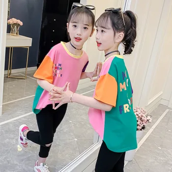 2023 Coreea de Vară pentru Copii Litera T-shirt Top Topuri de Moda Streetwear Elementară de Fete O-Gât Scurt cu Mâneci Topuri Haine pentru Copii