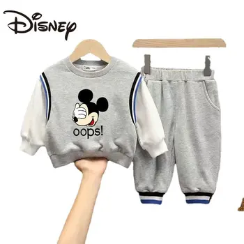 Primăvara și Toamna 2023 Disney Noi Copii Set Mâneci Lungi + Pantaloni Băieți Și Fete Mickey Mouse Moda Uza de Două Bucata Set