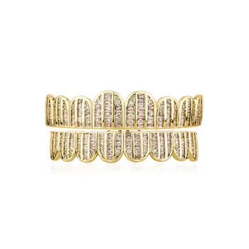 RACHELZ Hip Hop 8/8 Strălucitoare Cubic Zirconia Dinți Gratar Placat cu Aur 14K Diamant Dinte Capace Dentare Gratare Pentru Barbati Femei Bijuterii