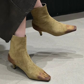 Moda Turma Culori Amestecate Femei Glezna Cizme Noi Fermoare Incaltaminte Încălțăminte Med Tocuri Moderne Doamnelor Cizme Scurte De Sex Feminin Pantofi Pompe