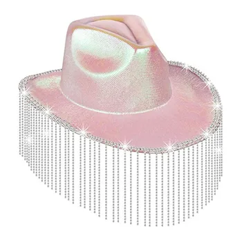 Femei Stras Pălărie Cowgirl Bling Diamant Franjuri Pălărie de Cowboy Disco Pălărie Cowgirl pentru Festivalul de Muzica de Petrecere