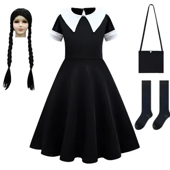 Copii Morticia Cosplay Costum Urăsc Tot Miercuri Rochie Peruca Ciorapi De Epocă Gotică Costume De Halloween, Jocuri De Rol Îmbrăcăminte