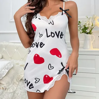 2024 Primavara-Vara Noi Femei Imprimate Suspensor Fusta Sexy Acasă Purta Pijamale Dress