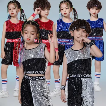 Copii Majorete Performanță Îmbrăcăminte de Dans de Stradă de Moda Haine de Școală Primară Hip Hop Stand de Tobe Jazz Dance Paiete