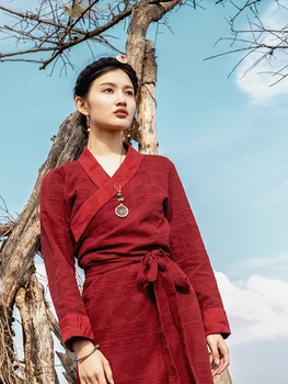 De Epocă Roșu Tibetan Rochie De Sex Feminin Lhasa Rochie De Primăvară Și De Toamnă Tibetan Rochie De Sex Feminin