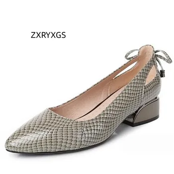 ZXRYXGS 2024 Primavara-Vara din Piele de Sarpe de Cereale Relief Singur Pantofi Femei Subliniat Gros la Mijlocul Toc de Pantof de Mari Dimensiuni