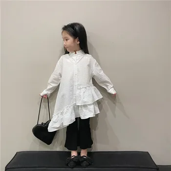Fata de Moda Stand Guler Neregulate Tiv Alb Tricou Copii 2023 Nouă Primăvară Externe Atmosferă Liber Casual Bluza Lunga de Sus y815