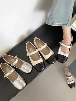 Pantofi Femei Apartamente All-Meci Superficial Gura Casual Femei Adidași cu Tocuri Joase Rotund Toe Dress New Retro Liber de Vară din Cauciuc PU Deci