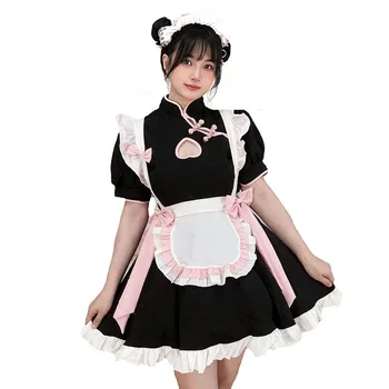Negru Drăguț Lolita Stil Chinezesc Maid Dress Costume Cosplay Menajera Chelneriță Costume