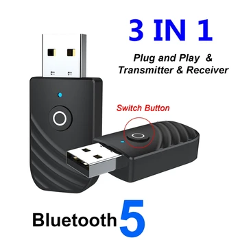 3 În 1 Bluetooth USB 5.0 Audio Transmițător Receptor Adaptor Pentru TV, PC, Masina de 3,5 Mm