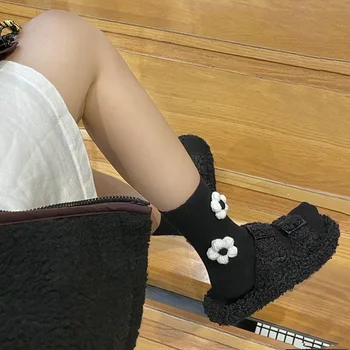 Tricotate Șosete de Lână Florale Mediu Ciorapi coreean Dulce Alb și Negru Femei Tridimensionale Handmade, Sosete носки