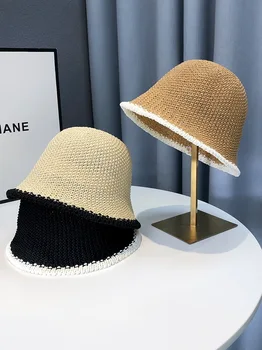 2023 Design Simplu Femei Casual De Vara Tricotat Capac Pliabil Găleată Pălărie De Călătorie De Primăvară Plajă În Aer Liber La Soare Pălărie Sombrero De Mujer