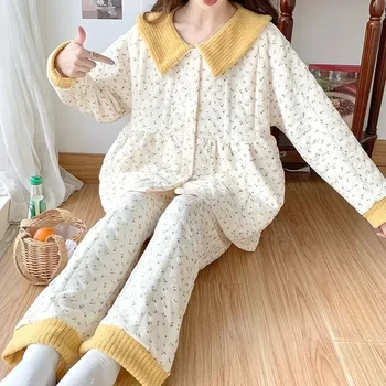 Noi Homewear Postpartum 2023 Pijamale De Bumbac Cald Gravide Pură Iarna Femei Care Alăptează Pijamale Body Aer Toamna