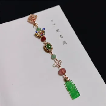 Clasică și Design Original Chineză Stil Vintage Cheongsam Naturale Hetian Jad Verde Buton Dublu Pandantiv Lung Bijuterii