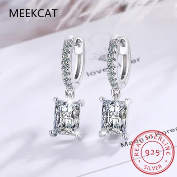 Moissanite Hoop Cercei pentru Femei Argint 925 Piața Diamant Legăna Cercei Mici de Cartilaj Huggies Picătură Cercei